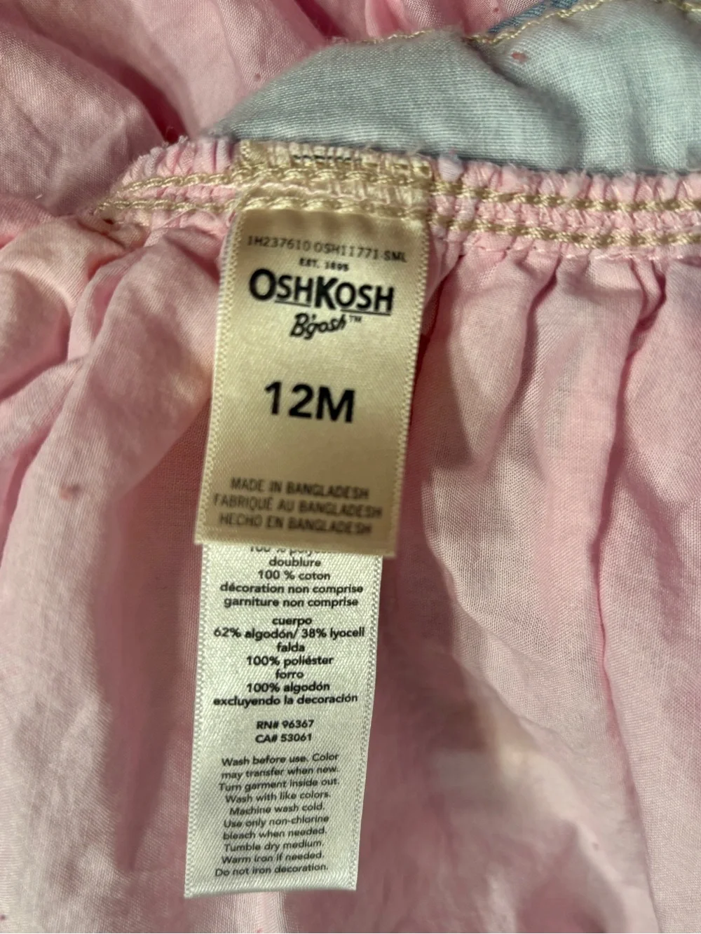 OshKosh Bgosh Girls 12M Denim Floral Overall Jumper Dress Vintage Cottagecore